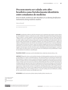 Even in Death, Unsilenced: Afro-Brazilian Art As Identity Fortification Instruments Among Medicine Students