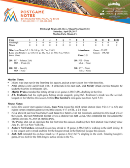 Marlins Notes:  Miami Was Shut out for the First Time This Season, and Set a New Season Low with Three Hits