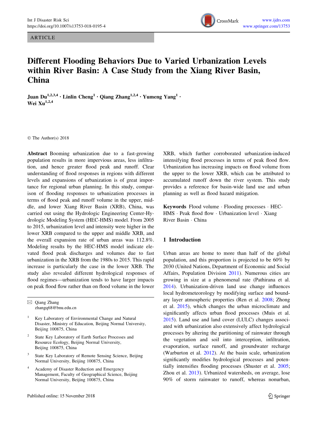 Different Flooding Behaviors Due to Varied Urbanization Levels Within River Basin: a Case Study from the Xiang River Basin, China