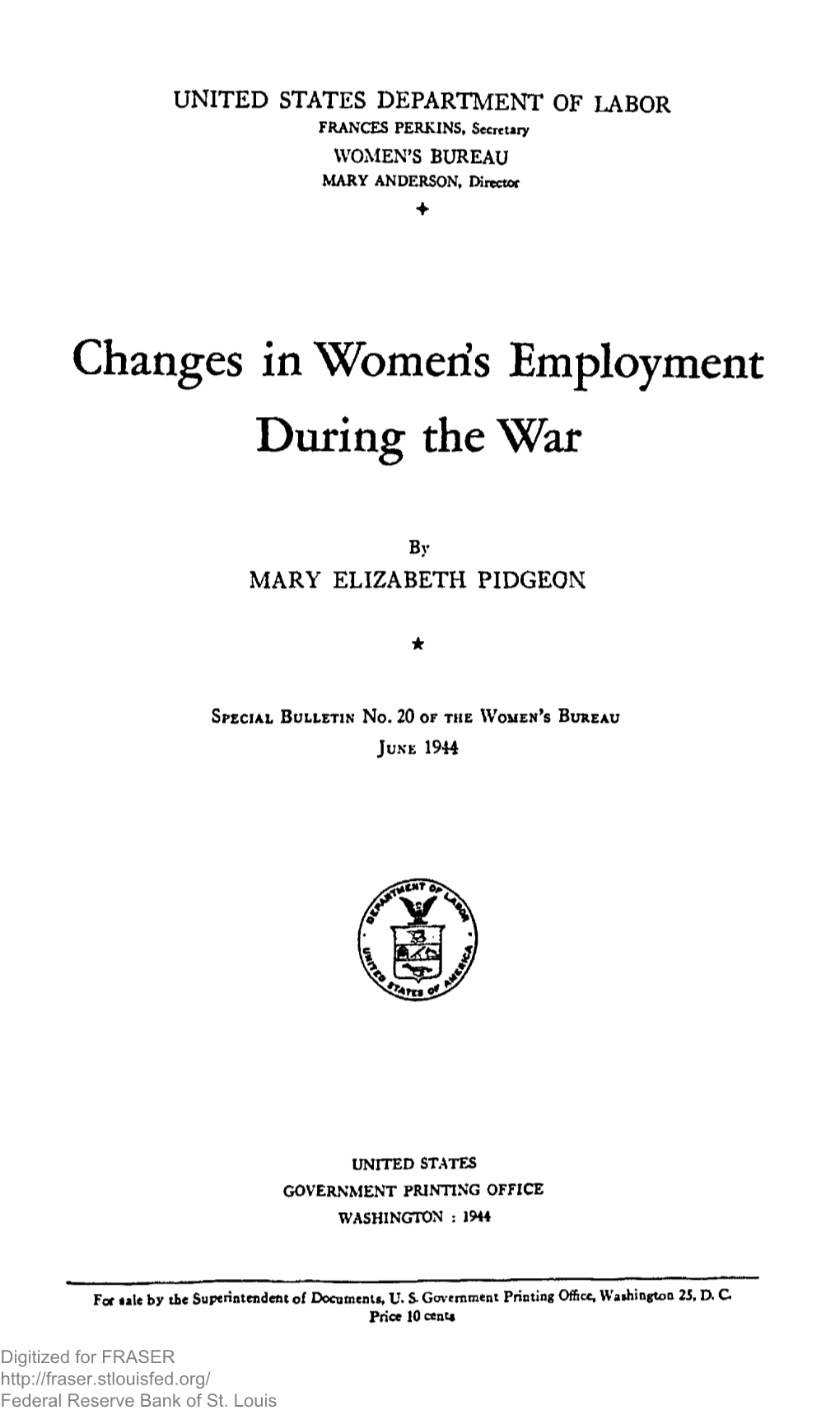 Changes in Women's Employment During the War