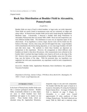Rock Size Distribution at Boulder Field in Alexandria, Pennsylvania