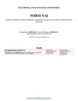DFA INVESTMENT TRUST CO (Form: N-Q, Filing Date: 04/01/2009)