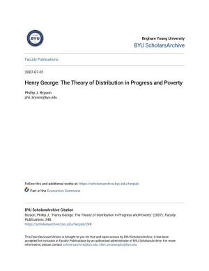 Henry George: the Theory of Distribution in Progress and Poverty