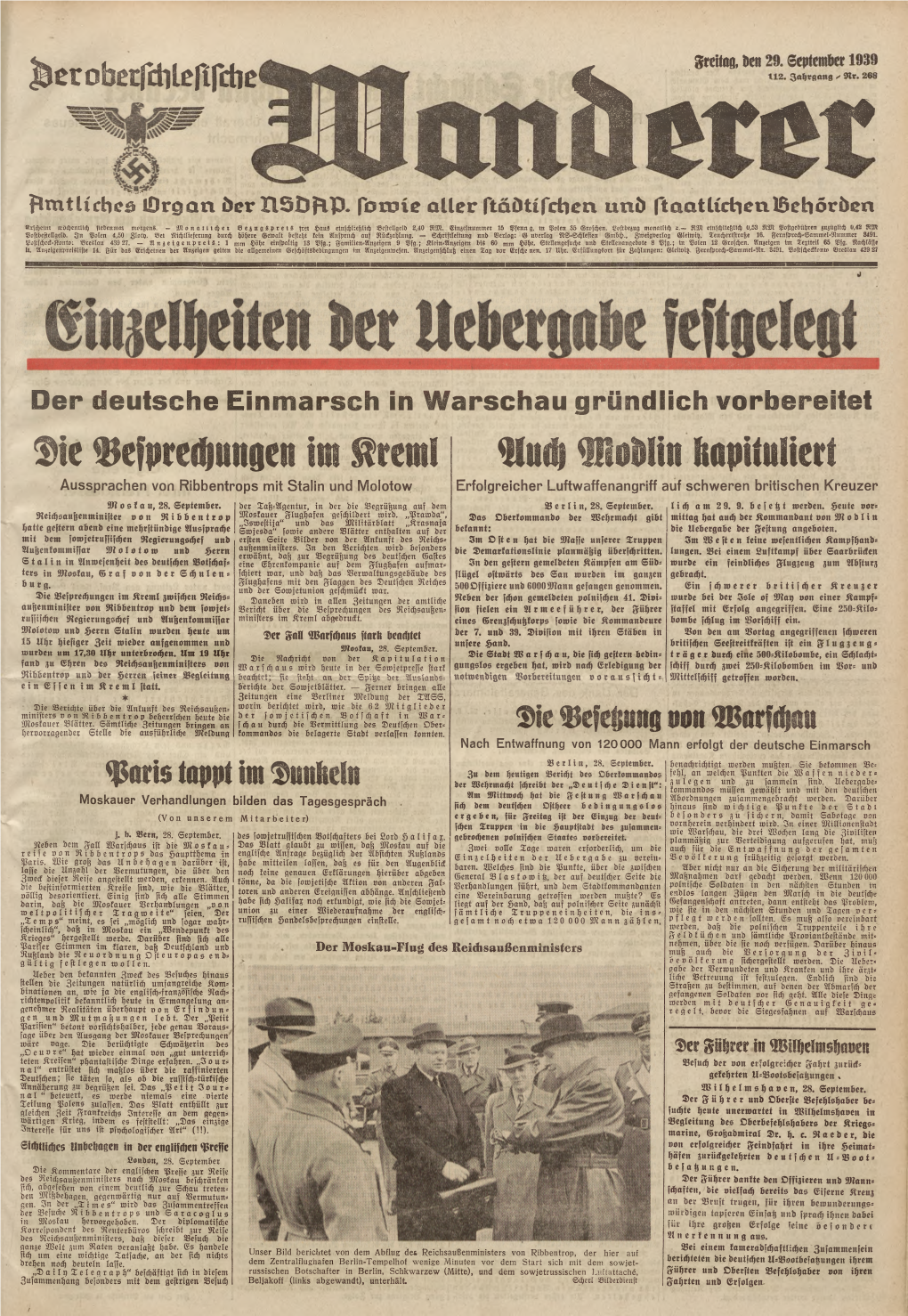 Der Oberschlesische Wanderer, 1939, Jg. 112, Nr. 268 : Amtliches