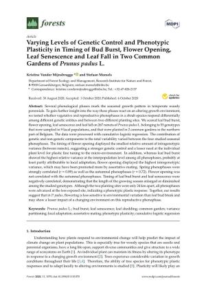 Varying Levels of Genetic Control and Phenotypic Plasticity in Timing Of