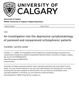 An Investigation Into the Depressive Symptomatology of Paranoid and Nonparanoid Schizophrenic Patients