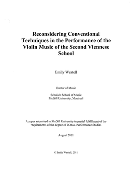 Reconsidering Conventional Techniques in the Performance of the Violin Music of the Second Viennese School