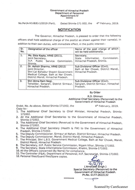 Additional Charge to HPAS Officers