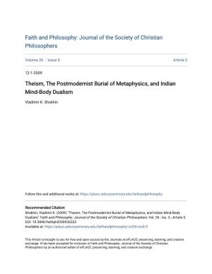 Theism, the Postmodernist Burial of Metaphysics, and Indian Mind-Body Dualism