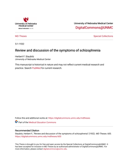 Review and Discussion of the Symptoms of Schizophrenia