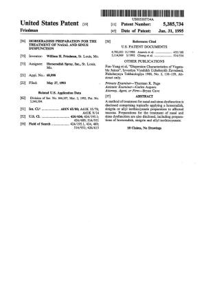 United States Patent (19) 11 Patent Number: 5,385,734 Friedman (45) Date of Patent: Jan