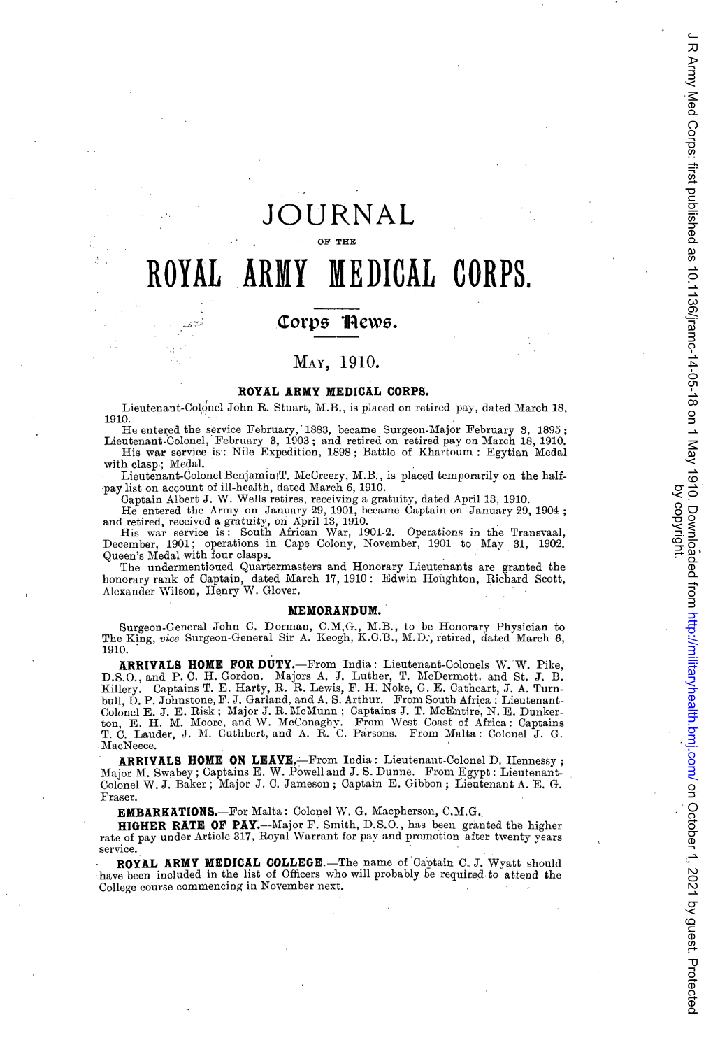 ROYAL ARMY MEDICAL CORPS. (Torps 'Laews