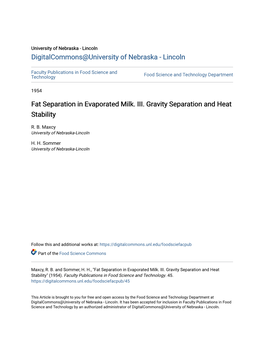 Fat Separation in Evaporated Milk. III. Gravity Separation and Heat Stability