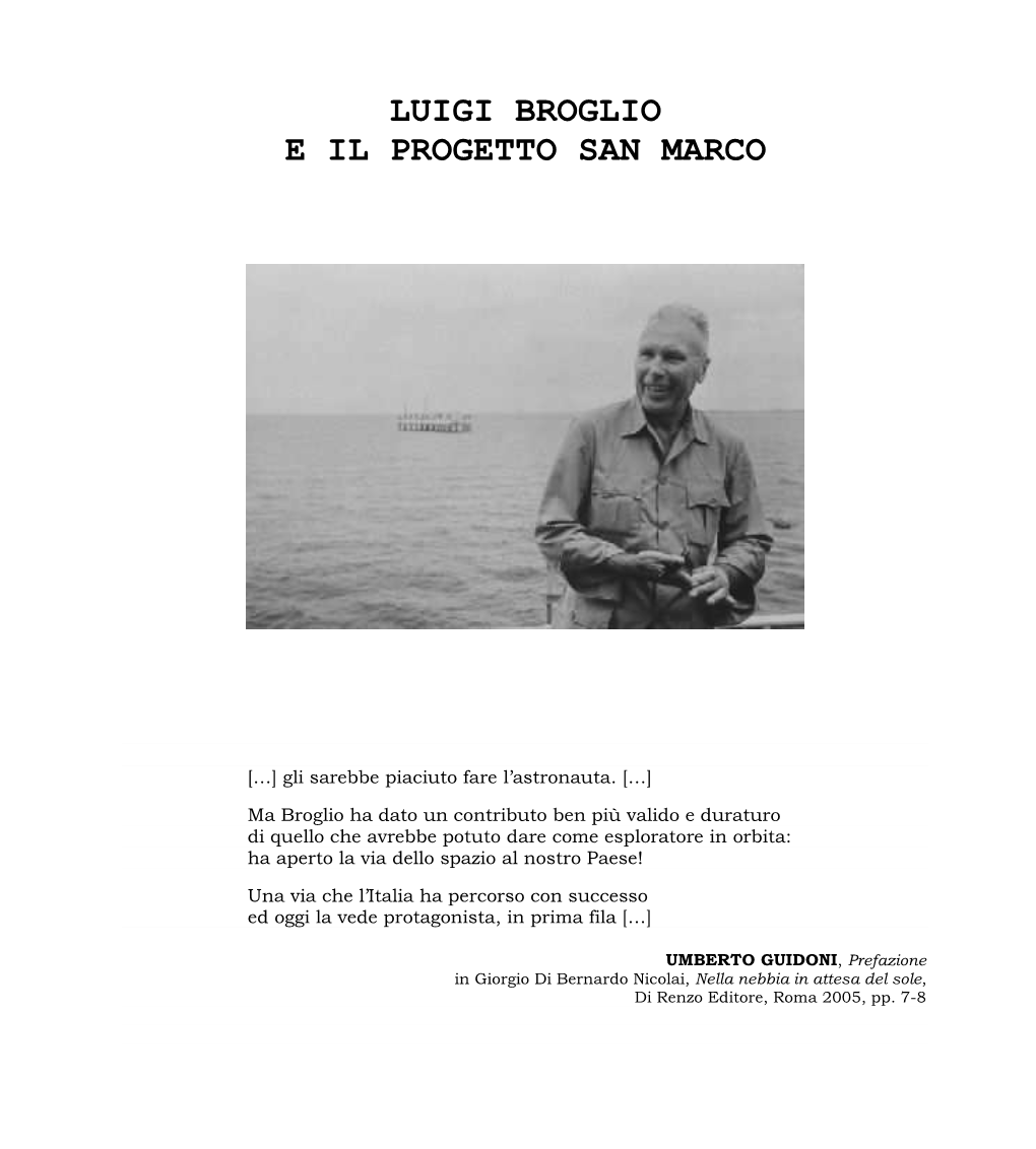 Luigi Broglio E Il Progetto San Marco