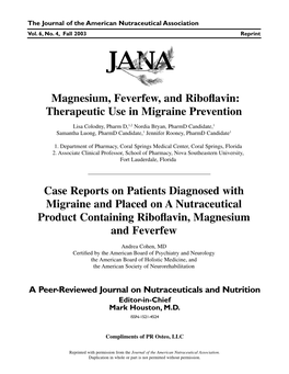 Magnesium, Feverfew, and Riboflavin