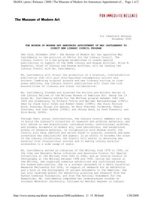 Page 1 of 2 Moma | Press | Releases | 2000 | the Museum of Modern Art