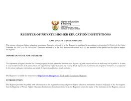 Private Higher Education Institutions