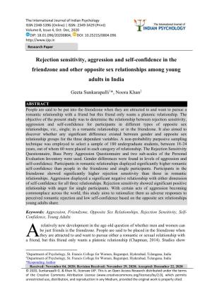 Rejection Sensitivity, Aggression and Self-Confidence in the Friendzone and Other Opposite Sex Relationships Among Young Adults in India