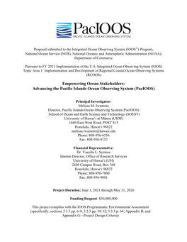 Advancing the Pacific Islands Ocean Observing System (Pacioos)