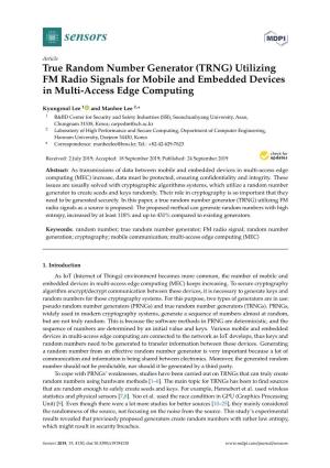 True Random Number Generator (TRNG) Utilizing FM Radio Signals for Mobile and Embedded Devices in Multi-Access Edge Computing