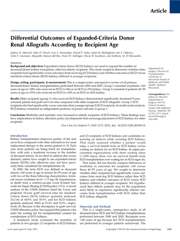 Article Differential Outcomes of Expanded-Criteria Donor Renal