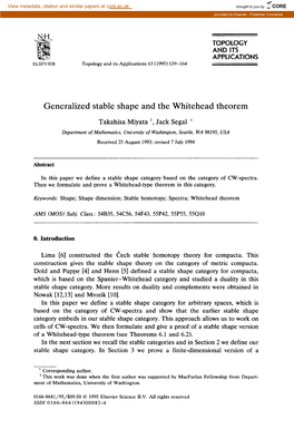 Generalized Stable Shape and the Whitehead Theorem