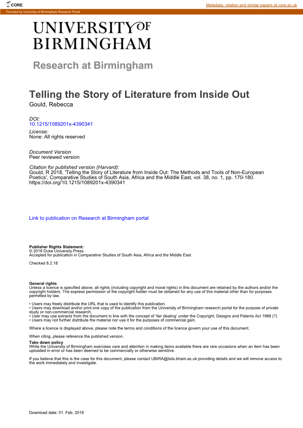 Telling the Story of Literature from Inside out Gould, Rebecca