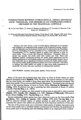 Interactions Between Citrus Psylla, Trioza Erytreae (Hem