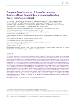 Complete DNA Sequence of Kuraishia Capsulata Illustrates Novel Genomic Features Among Budding Yeasts (Saccharomycotina)