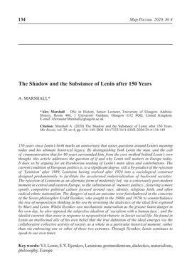 The Shadow and the Substance of Lenin After 150 Years