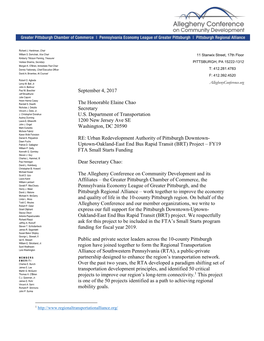 Letter to Secretary Chao on FTA Small Starts Funding for Bus Rapid