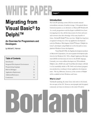 Migrating from Visual Basic® to Delphi™
