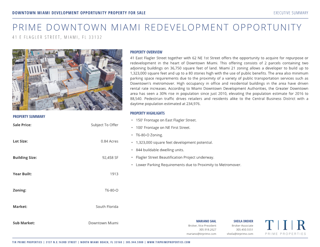 Prime Downtown Miami Redevelopment Opportunity 41 E Flagler Street, Miami, Fl 33132