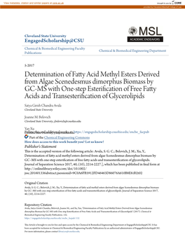 Determination of Fatty Acid Methyl Esters Derived from Algae