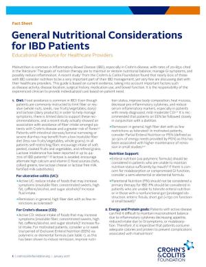 General Nutritional Considerations for IBD Patients Educational Resource for Healthcare Providers