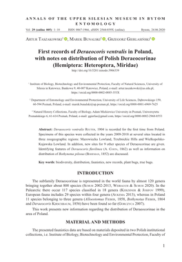 First Records of Deraeocoris Ventralis in Poland, with Notes on Distribution