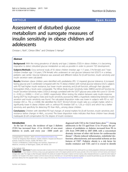 Assessment of Disturbed Glucose Metabolism and Surrogate