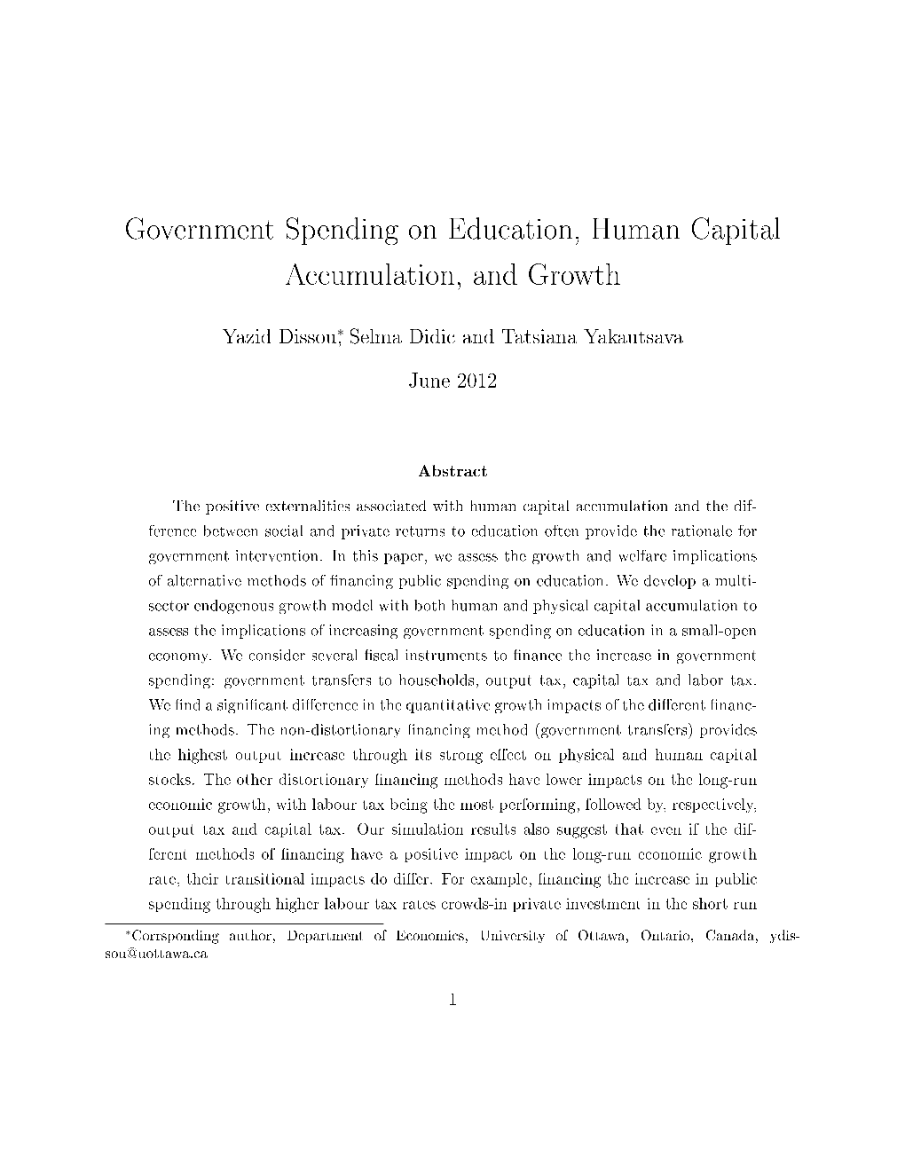 Government Spending on Education, Human Capital Accumulation, and Growth
