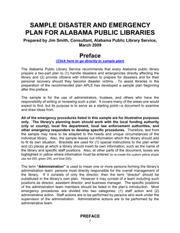 Sample Disaster Plan for Public Libraries to Examine and Draw Ideas From