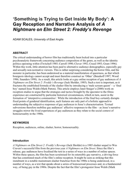 A Gay Reception and Narrative Analysis of a Nightmare on Elm Street 2: Freddy’S Revenge