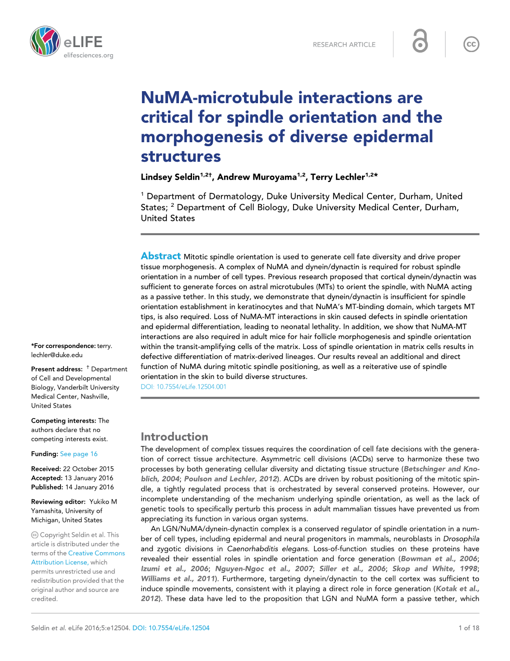 Numa-Microtubule Interactions Are Critical for Spindle Orientation And