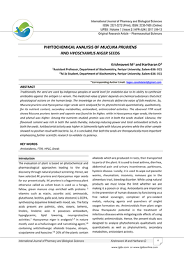 Phytochemical Analysis of Mucuna Pruriens and Hyoscyamus Niger Seeds