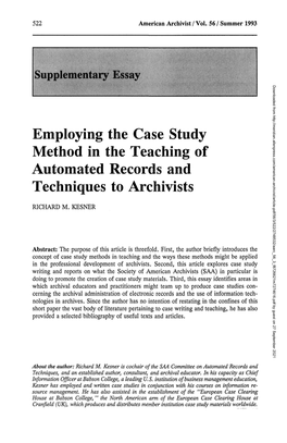Employing the Case Study Method in the Teaching of Automated Records and Techniques to Archivists