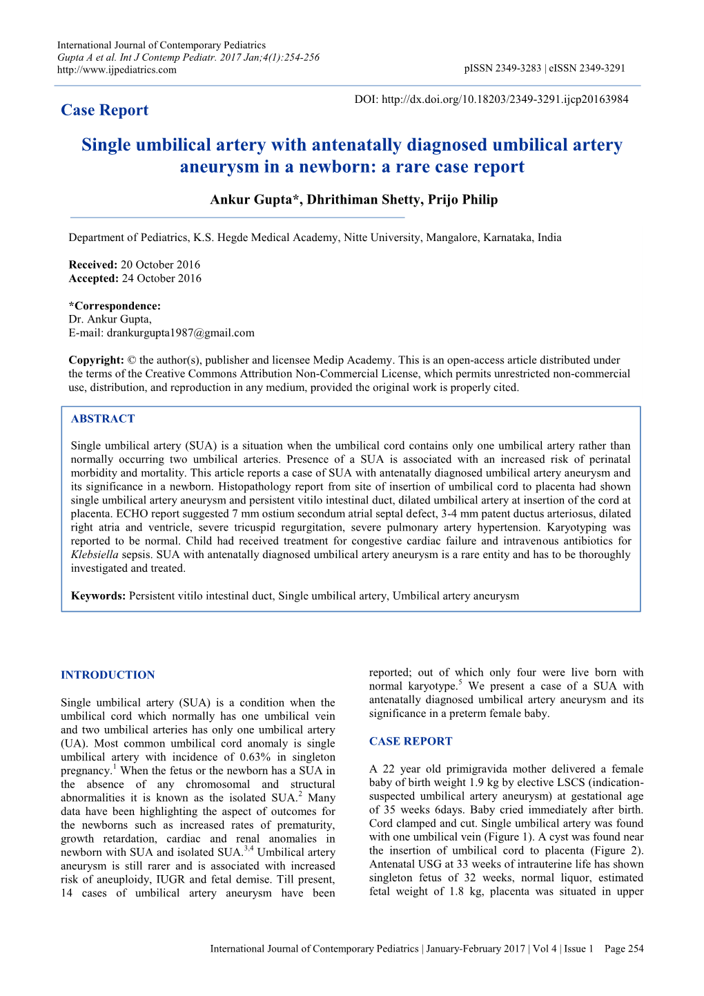 Case Report Single Umbilical Artery with Antenatally Diagnosed Umbilical Artery Aneurysm in a Newborn: a Rare Case Report