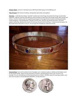 SCA Circlet of Lordship, Sterling Silver with Amber and Sapphires