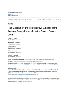 The Distribution and Reproductive Success of the Western Snowy Plover Along the Oregon Coast - 2015