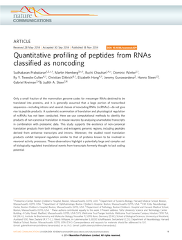 Quantitative Profiling of Peptides from Rnas Classified As Noncoding