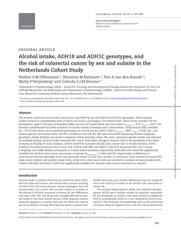 Alcohol Intake, ADH1B and ADH1C Genotypes, and the Risk of Colorectal