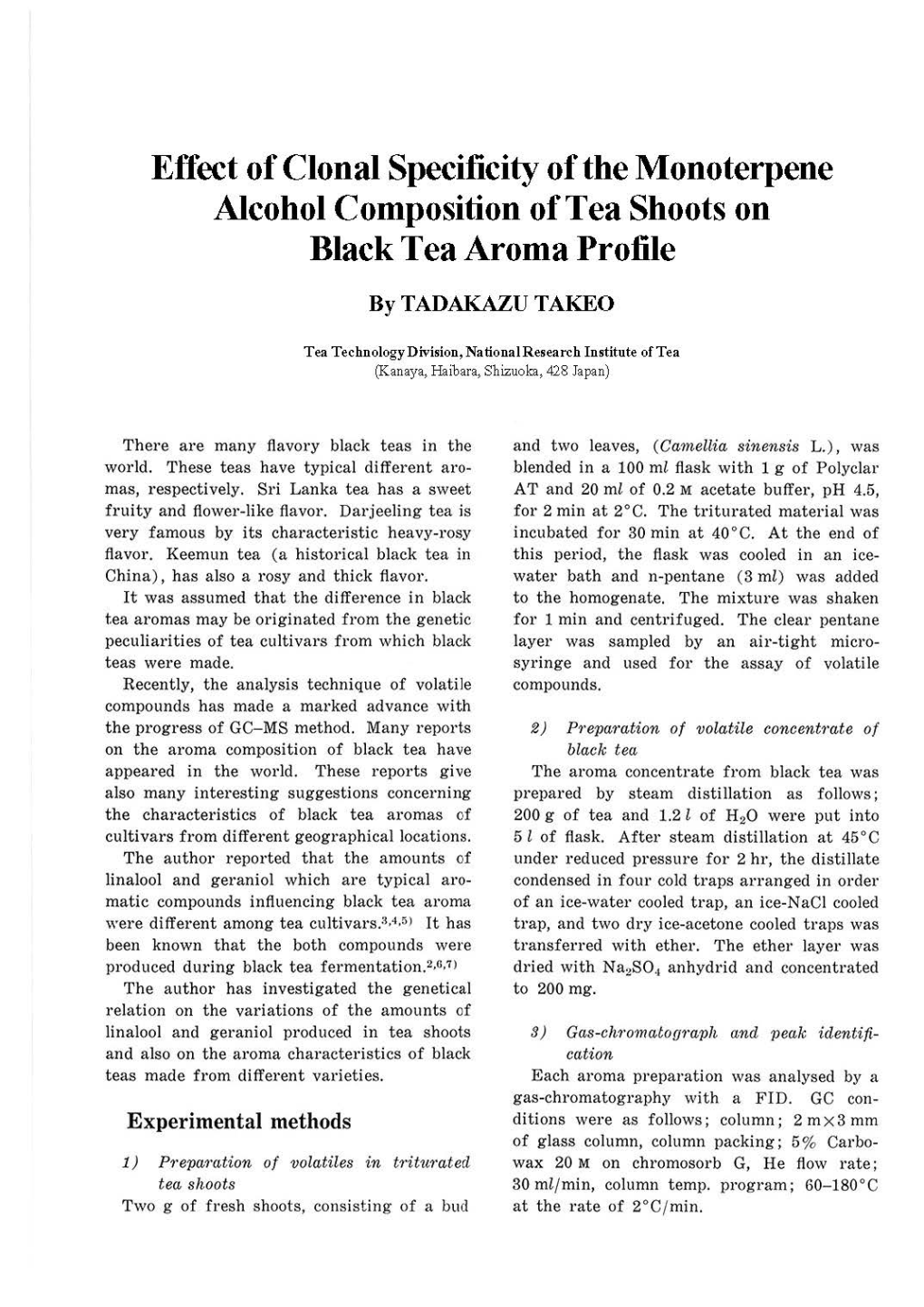 Effect of Clonal Specificity of the Monoterpene Alcohol Composition of Tea Shoots on Black Tea Aroma Profile