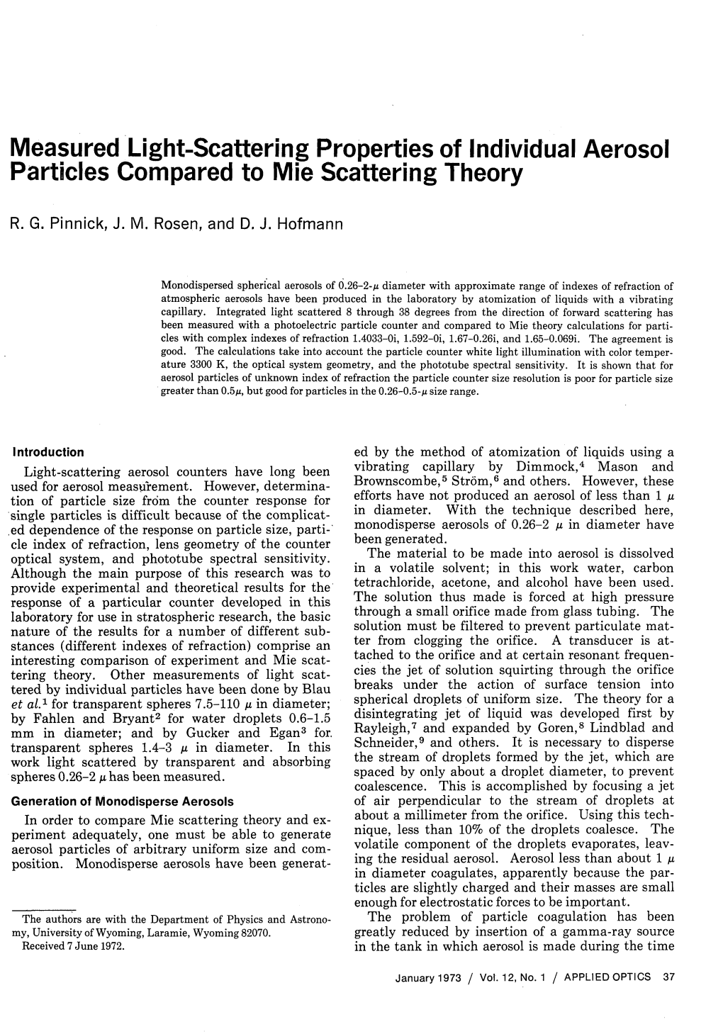 Measured Light-Scattering Properties of Individual Aerosol Particles Compared to Mie Scattering Theory